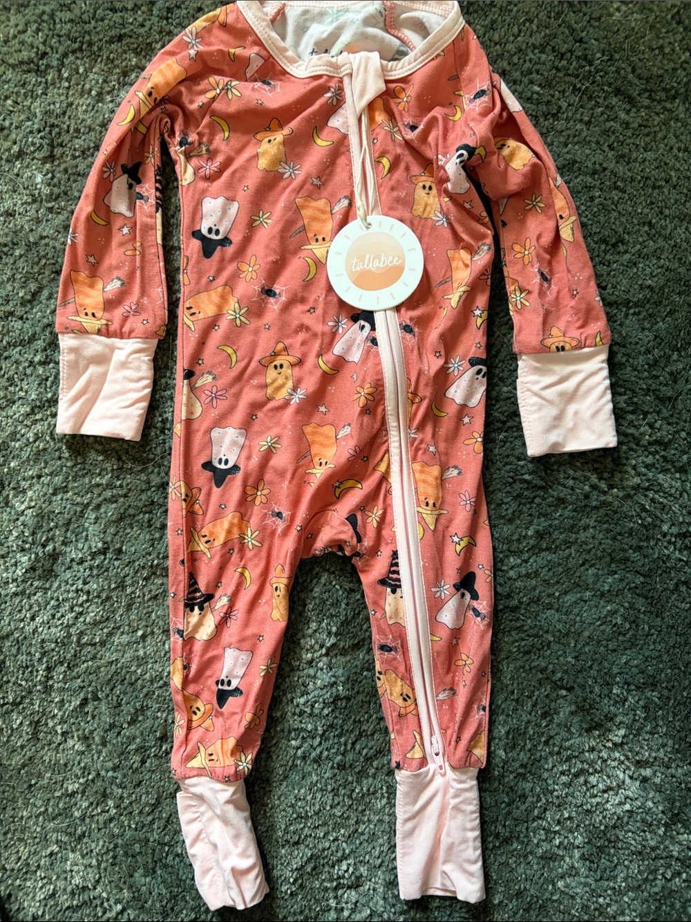 Tula Coral Animal-Print Footie with Cream Trim